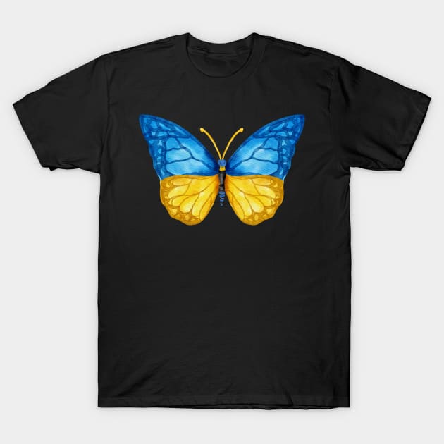 Beautiful Blue Yellow Watercolor Butterfly Hope Peace T-Shirt by CrankyTees